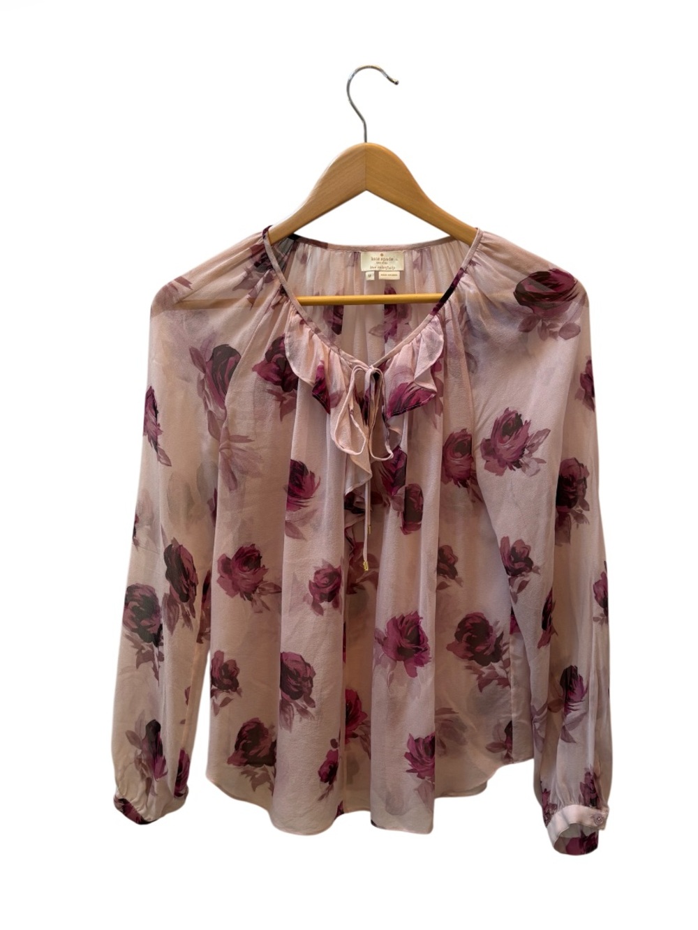 Kate Spade Encore Rose Print Ruffle Blouse - Picture 2 of 10